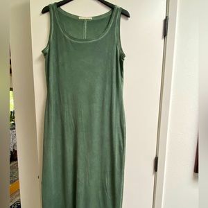 100% Pima cotton distressed green tank dress. Boho chic.